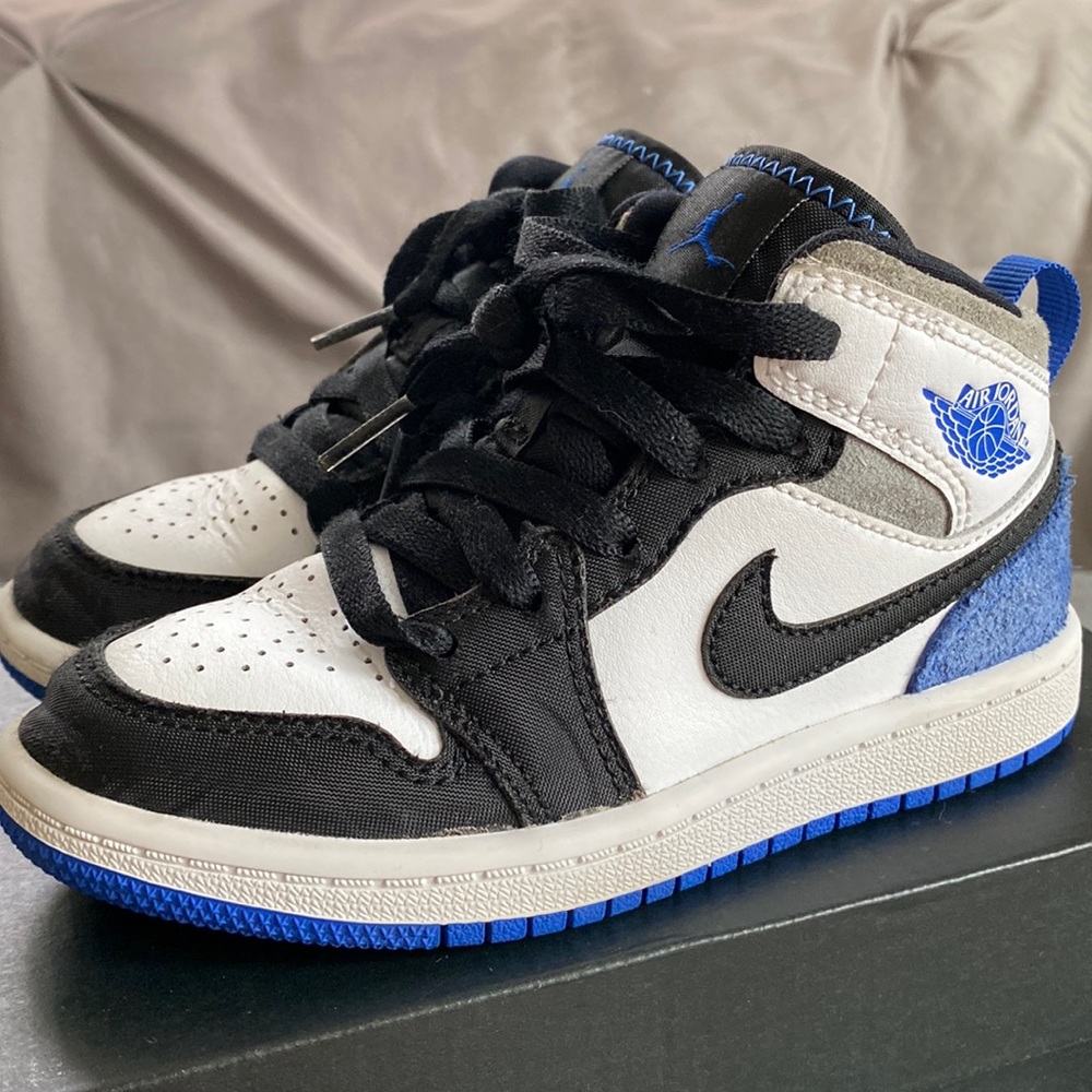 Jordan 1 Mid SE White Black Royal (PS) shoes Size 11C